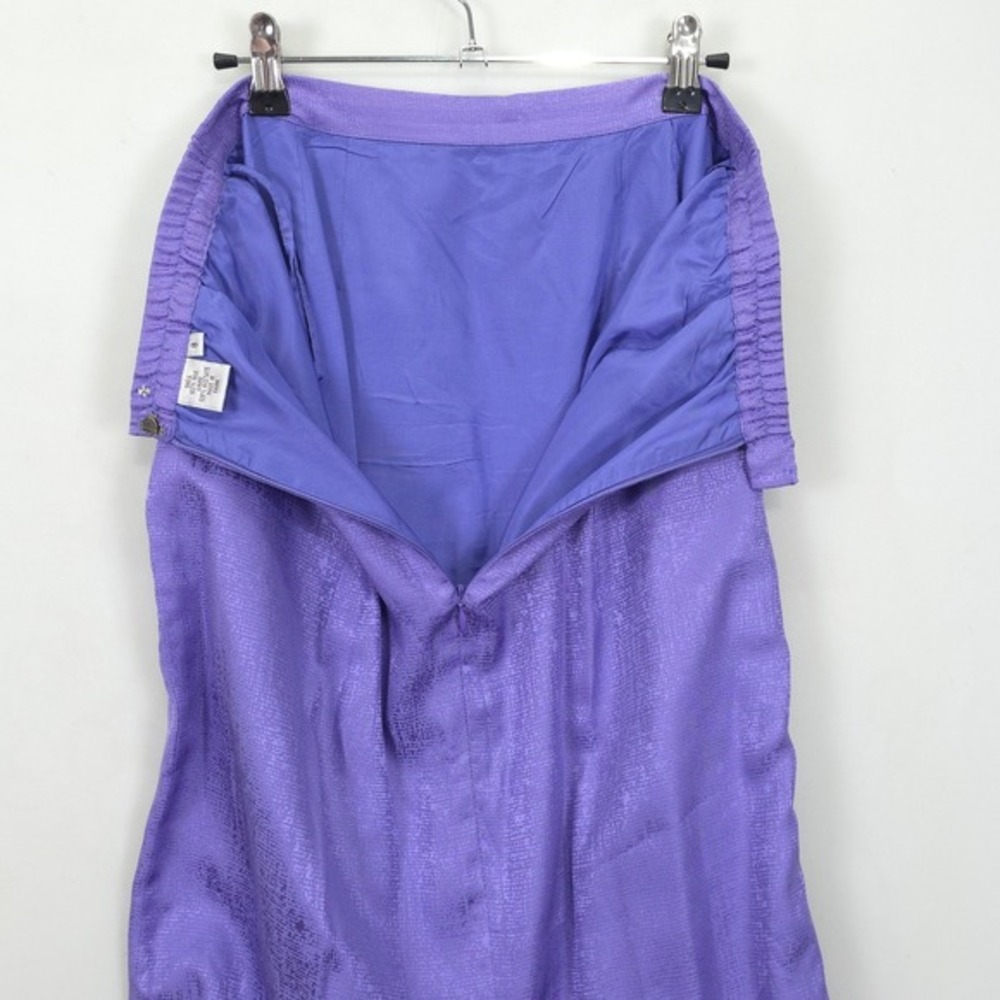 Adrianna Papell Silk Skirt Suit Set Purple Textured Tie Neck Career Wear VTG 90 - Picture 6 of 15